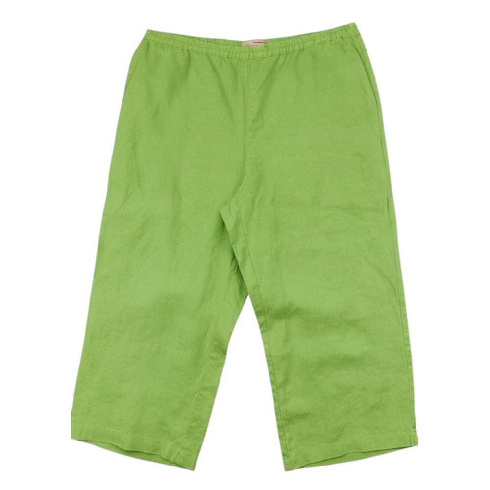 CHOICES Lime Green Linen WIDE LEG CROPPED PANTS Elastic Waist Pockets SIZE 1X